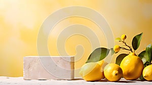 block of stones and decorated with citrus photo