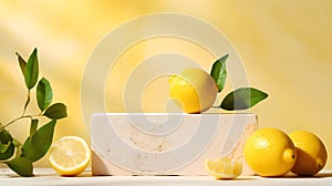 block of stones and decorated with citrus photo