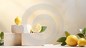 block of stones and decorated with citrus photo