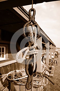 Block and tackle vintage with old rope