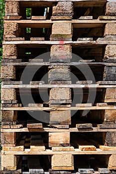 Block of wooden pallets on an industrial site, Koekelberg, Belgium