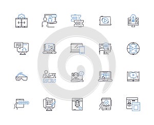 Blockbuster line icons collection. Movie, Entertainment, Nostalgia, Rental, Popcorn, Family, Box office vector and