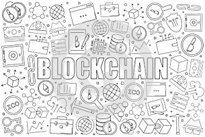 Blockchain background from line icon. Linear vector pattern.