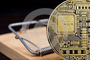 Blockchain. Bitcoin coin. Cryptocurrency gold coin. Digital asset.
