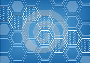 Blockchain blue background with hexagonal shaped pattern