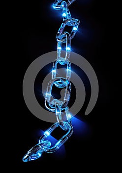 Blockchain chain. Blue electronic circuit