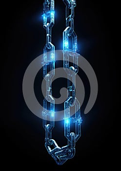 Blockchain chain. Blue electronic circuit