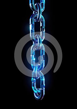 Blockchain chain. Blue electronic circuit