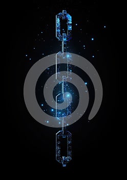 Blockchain chain. Blue electronic circuit