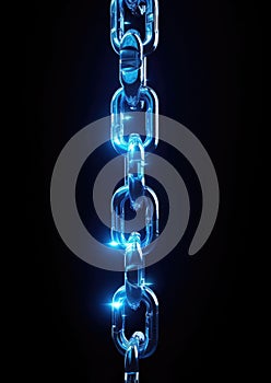 Blockchain chain. Blue electronic circuit