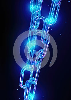 Blockchain chain. Blue electronic circuit