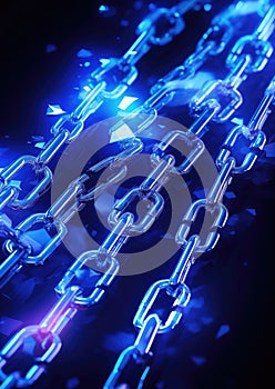 Blockchain chain. Blue electronic circuit