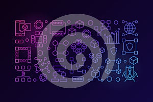 Blockchain colorful line banner. Vector minimal block-chain tech