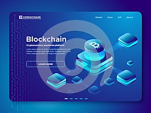 Blockchain composition. Cryptography anonymous cryptocurrency payments platform. Secure connection isometric vector