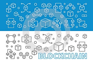 2 blockchain concept banners or backgrounds in thin line style