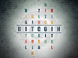 Blockchain concept: Bitcoin in Crossword Puzzle