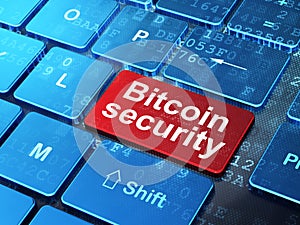 Blockchain concept: Bitcoin Security on computer keyboard background