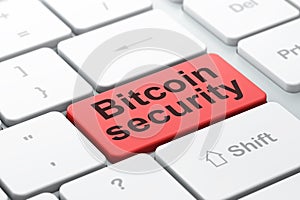 Blockchain concept: Bitcoin Security on computer keyboard background