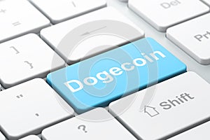 Blockchain concept: Dogecoin on computer keyboard background