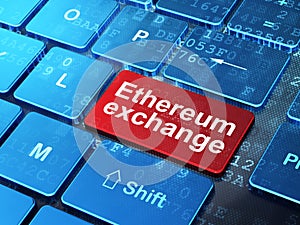Blockchain concept: Ethereum Exchange on computer keyboard background