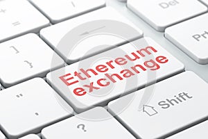 Blockchain concept: Ethereum Exchange on computer keyboard background