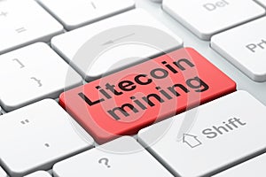 Blockchain concept: Litecoin Mining on computer keyboard background