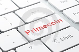 Blockchain concept: Primecoin on computer keyboard background