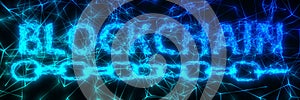 Blockchain concept with connected line data forms. 3d illustration