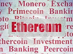 Blockchain concept: Ethereum on Digital Data Paper background