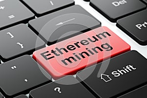 Blockchain concept: Ethereum Mining on computer keyboard background