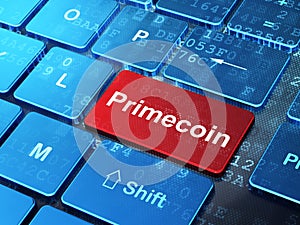 Blockchain concept: Primecoin on computer keyboard background
