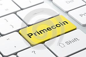 Blockchain concept: Primecoin on computer keyboard background