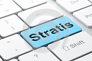 Blockchain concept: Stratis on computer keyboard background