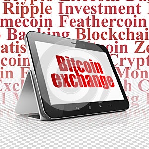 Blockchain concept: Tablet Computer with Bitcoin Exchange on display