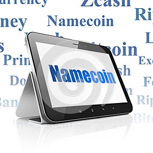 Blockchain concept: Tablet Computer with Namecoin on display