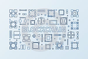 Blockchain concept vector linear horizontal blue banner