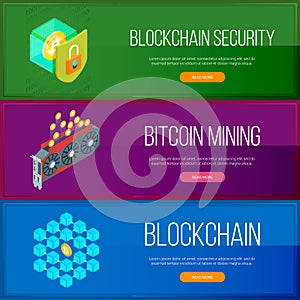 Blockchain and cryptocurrency banners set