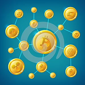 Blockchain, cryptocurrency and bitcoin decentralization anonymous internet transaction vector concept