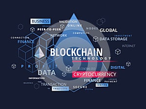 Blockchain cryptocurrency infographics - what is block chain technology cryptography concept