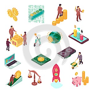 Blockchain Cryptocurrency Isometric Set