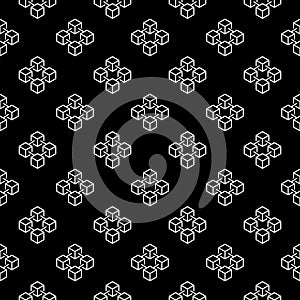 Blockchain cubes outline vector seamless pattern
