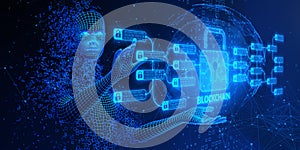 Blockchain encryption Blocks Security Finance Fintech Network Internet Technology Concept. 3d Render illustration