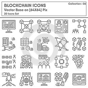 Blockchain and Financial Banking Intelligence Technology Icons Set, Icon Collection of Science Innovation and Computer Analytics.