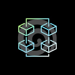 Blockchain with Four Blocks vector thin line concept icon or sign