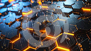 Blockchain Honeycomb Server Farm . Artificial Intelligence concept. Generated Image