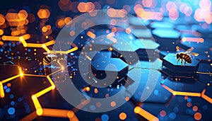 Blockchain Honeycomb Server Farm . Artificial Intelligence concept. Generated Image