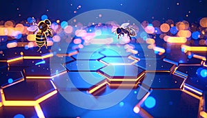 Blockchain Honeycomb Server Farm . Artificial Intelligence concept. Generated Image