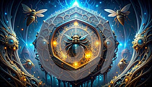 Blockchain Honeycomb Server Farm . Artificial Intelligence concept. Generated Image