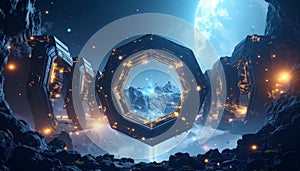 Blockchain Honeycomb Server Farm . Artificial Intelligence concept. Generated Image