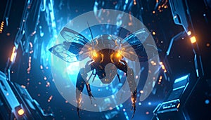 Blockchain Honeycomb Server Farm . Artificial Intelligence concept. Generated Image